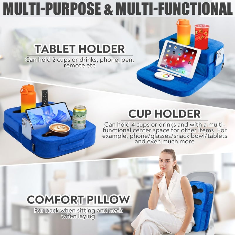 TabCouchCaddy Couch Cup Holder Tray Pillow - Bed, Couch Caddy, Sofa, RV & Car - Holds Drinks, Snacks, Remotes, Phones, Kindle, Tablet | Bed Cup Holder (Blue) - Image 3